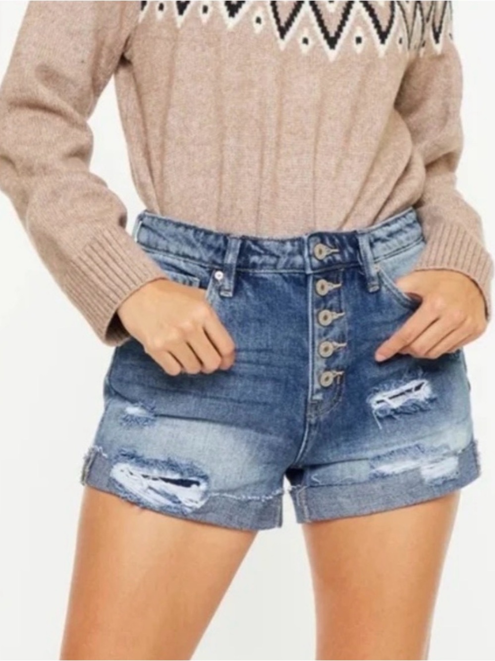 KanCan Jovana Ultra High Rise Shorts Button Fly Distressed Size 13/30